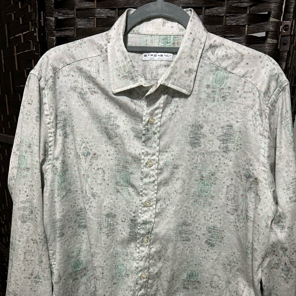 Men's Etro 42 Light Green Patterned Shirt